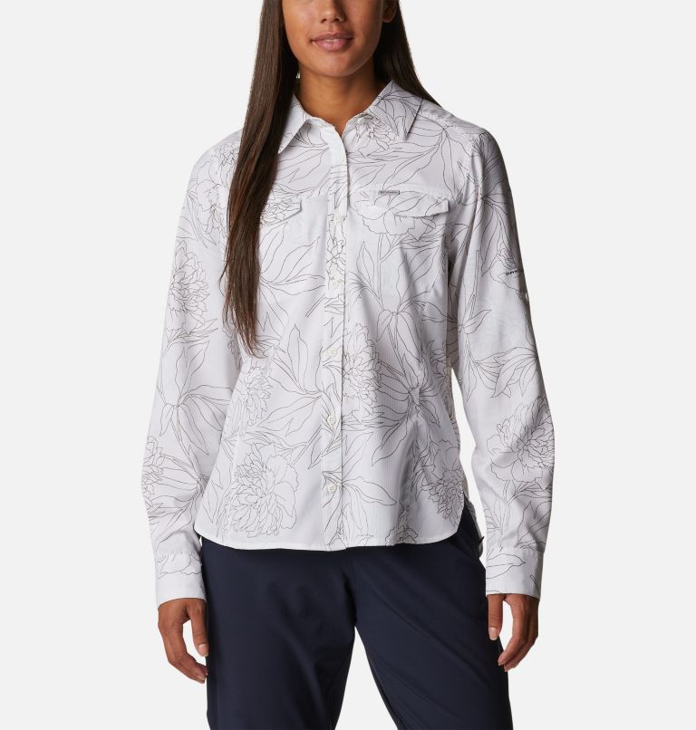 Women’s Silver Ridge Lite Plaid Long Sleeve Shirt, Color: White Leafy Lines, image 1