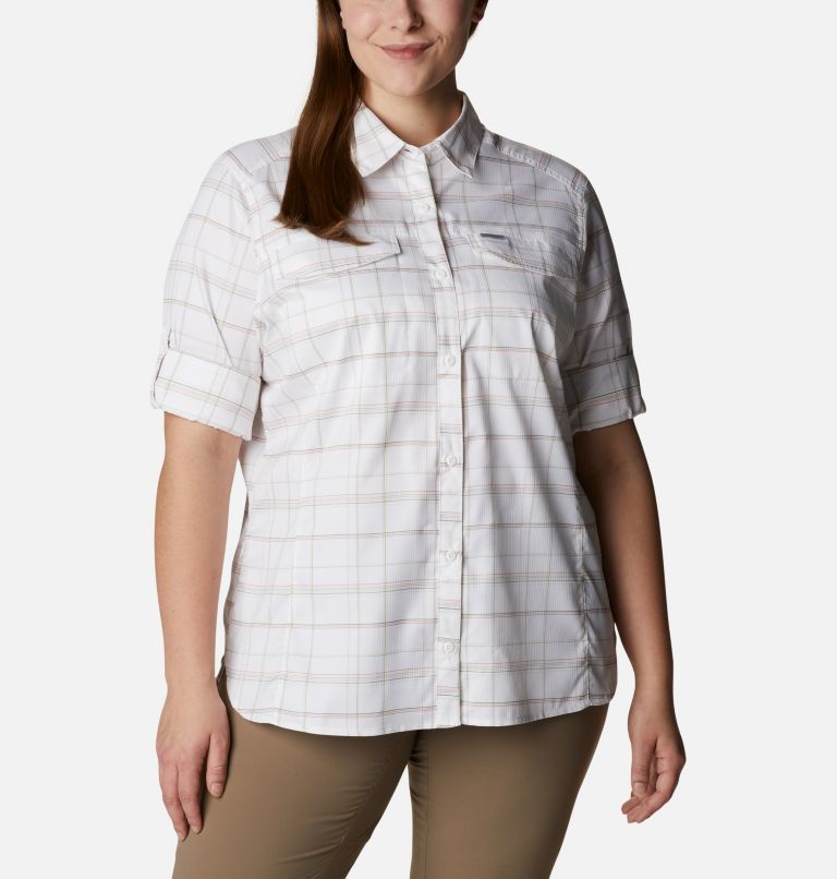 Women's Silver Ridge Lite Plaid Long Sleeve Shirt – Plus Size, Color: White Grid Lines