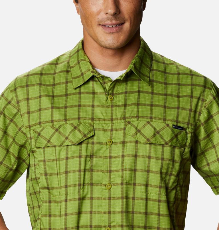 Thumbnail: Camisa manga corta Silver Ridge Lite Plaid para hombre, Color: Matcha Small Grid, image 4