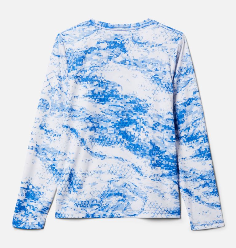Kids’ PFG Super Terminal Tackle Long Sleeve Shirt, Color: Blue Macaw PFG Camo Print, image 2
