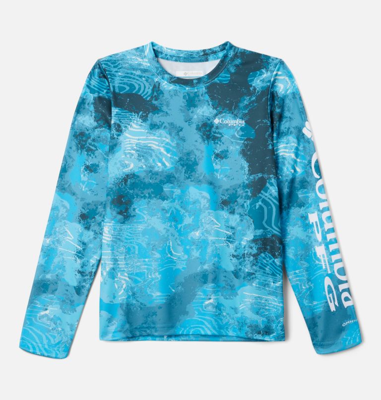 Kids’ PFG Super Terminal Tackle Long Sleeve Shirt, Color: Ocean Blue Deepwaters Camo, image 1