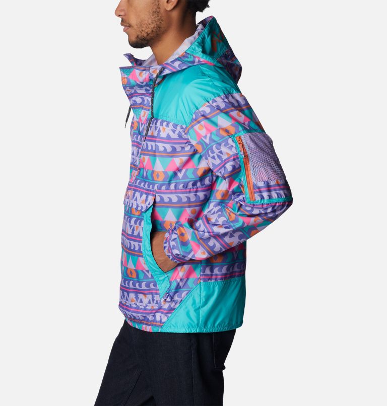 Men's Challenger Windbreaker, Color: Purple Lotus Camp Blanket, Aqua, image 3