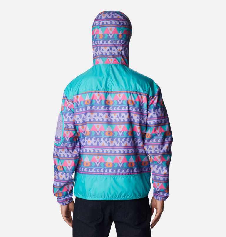 Men's Challenger Windbreaker, Color: Purple Lotus Camp Blanket, Aqua, image 2