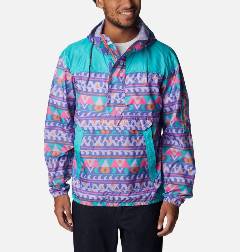 Men's Challenger Windbreaker, Color: Purple Lotus Camp Blanket, Aqua, image 1