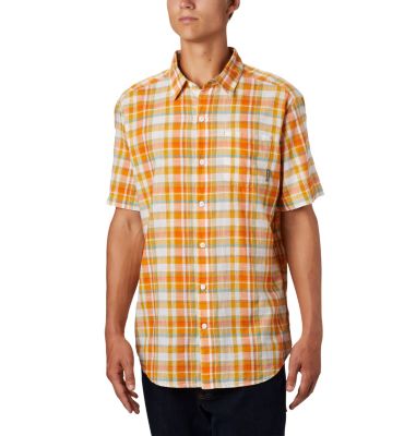 Men's Under Exposure&trade; YD Short Sleeve Shirt Under Exposure&trade; YD Short Sleev | 441 | S, Bright Orange Multi Plaid, front