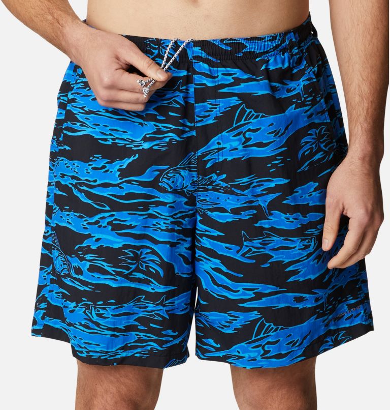 Men's PFG Super Backcast Water Shorts, Color: Black Rough Waves Print, image 4