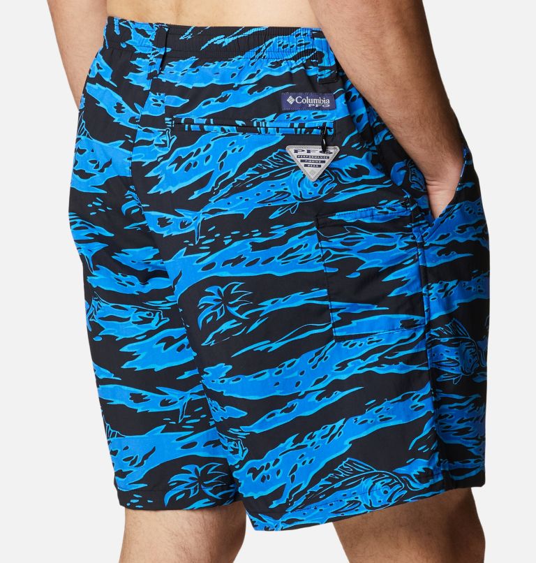 Mens Columbia PFG Super Backcast Swim Trunks in Swordfish Wave Print