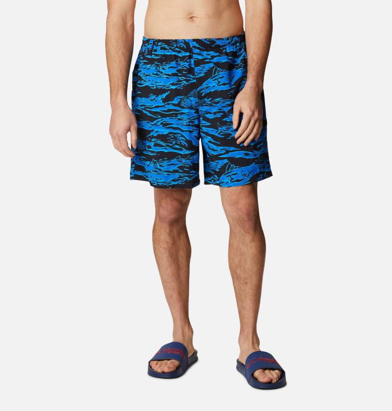 Thumbnail: Men's PFG Super Backcast Water Shorts, Color: Black Rough Waves Print, image 1