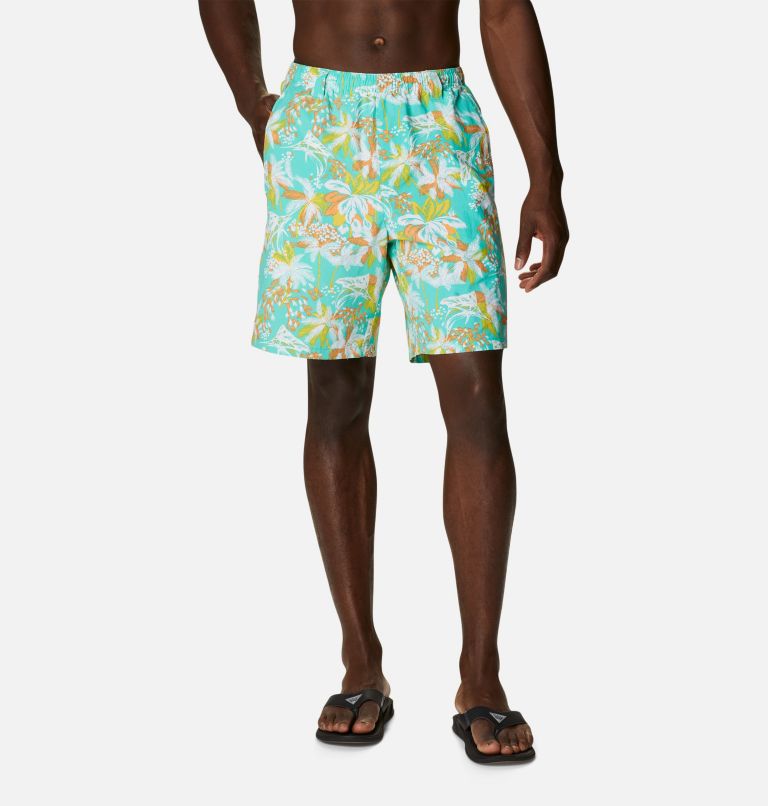 Men's PFG Super Backcast Water Shorts, Color: Electric Turquoise Festive Fishin Print, image 1
