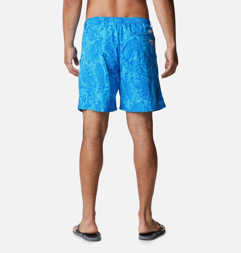 Men's PFG Super Backcast Water Shorts, Color: Blue Macaw Crosshatched Tuna Print, image 2