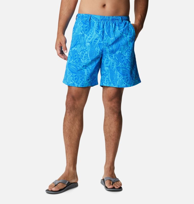 Men's PFG Super Backcast Water Shorts, Color: Blue Macaw Crosshatched Tuna Print