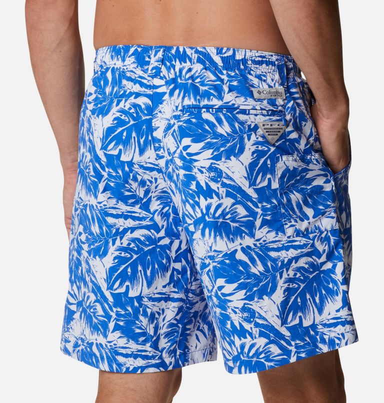 Men's PFG Super Backcast Water Shorts, Color: Blue Macaw Hawaiian Throwback Print, image 5
