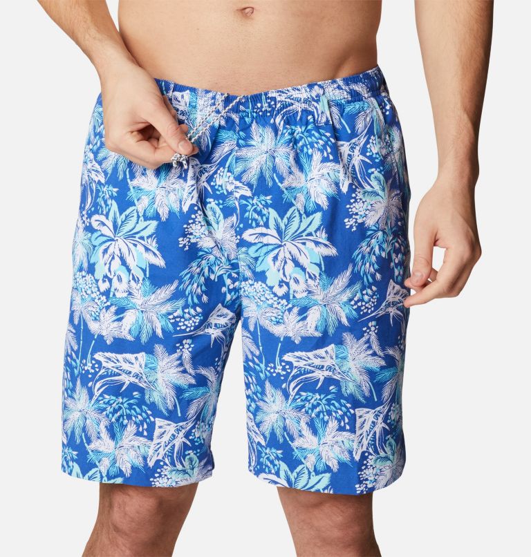 Men's PFG Super Backcast Water Shorts, Color: Blue Macaw Festive Fishin Print