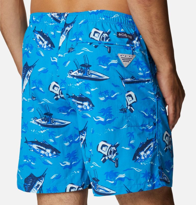 Thumbnail: Men's PFG Super Backcast Water Shorts, Color: Blue Macaw Reel Dreamz Print, image 5