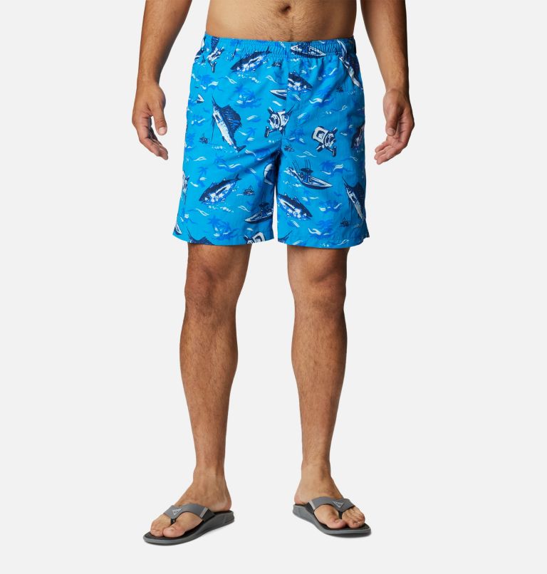Thumbnail: Men's PFG Super Backcast Water Shorts, Color: Blue Macaw Reel Dreamz Print, image 1