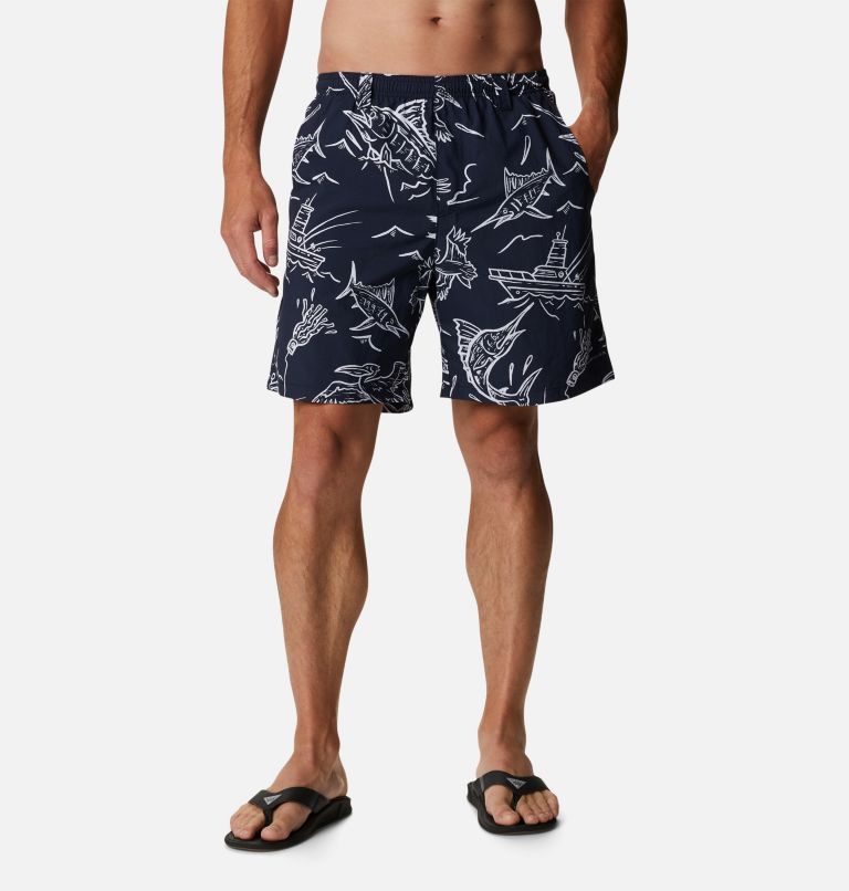 Thumbnail: Men's PFG Super Backcast Water Shorts, Color: Collegiate Navy Mighty Marlins Print, image 1