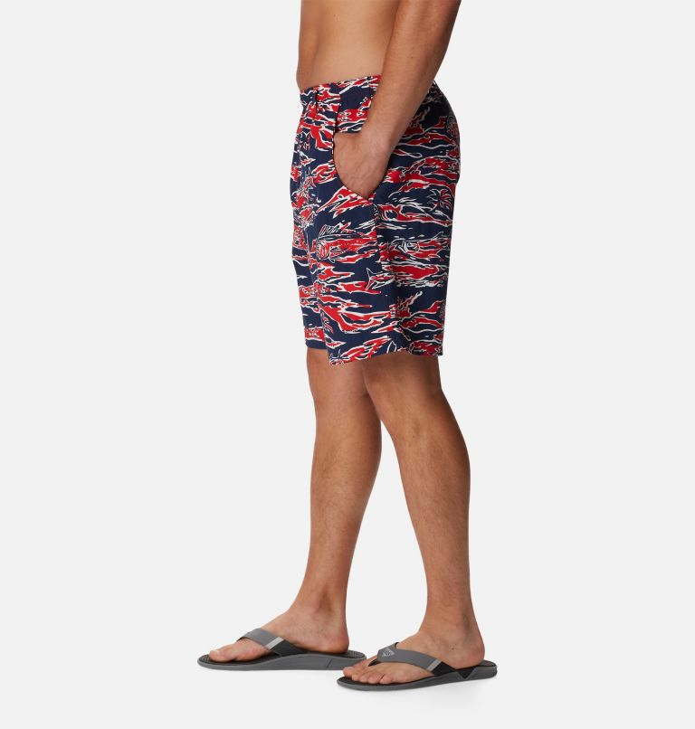 Thumbnail: Men's PFG Super Backcast Water Shorts, Color: Red Spark Rough Waves Print, image 3