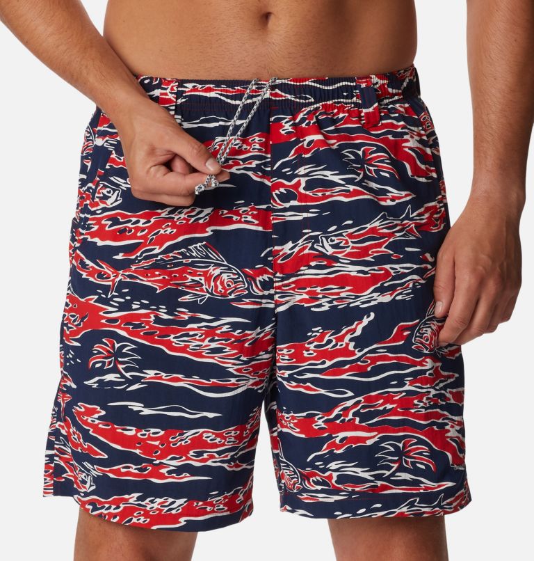 Men's PFG Super Backcast Water Shorts, Color: Red Spark Rough Waves Print, image 4