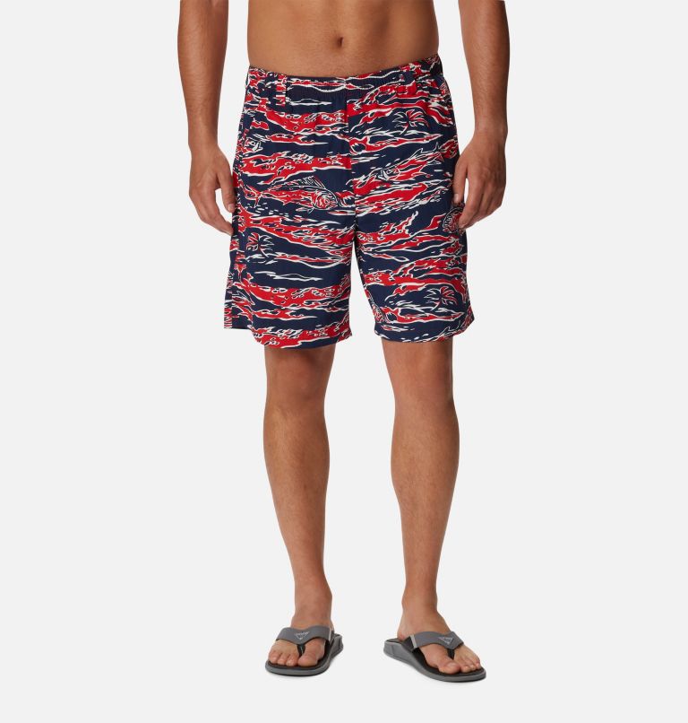 Men's PFG Super Backcast Water Shorts, Color: Red Spark Rough Waves Print, image 1