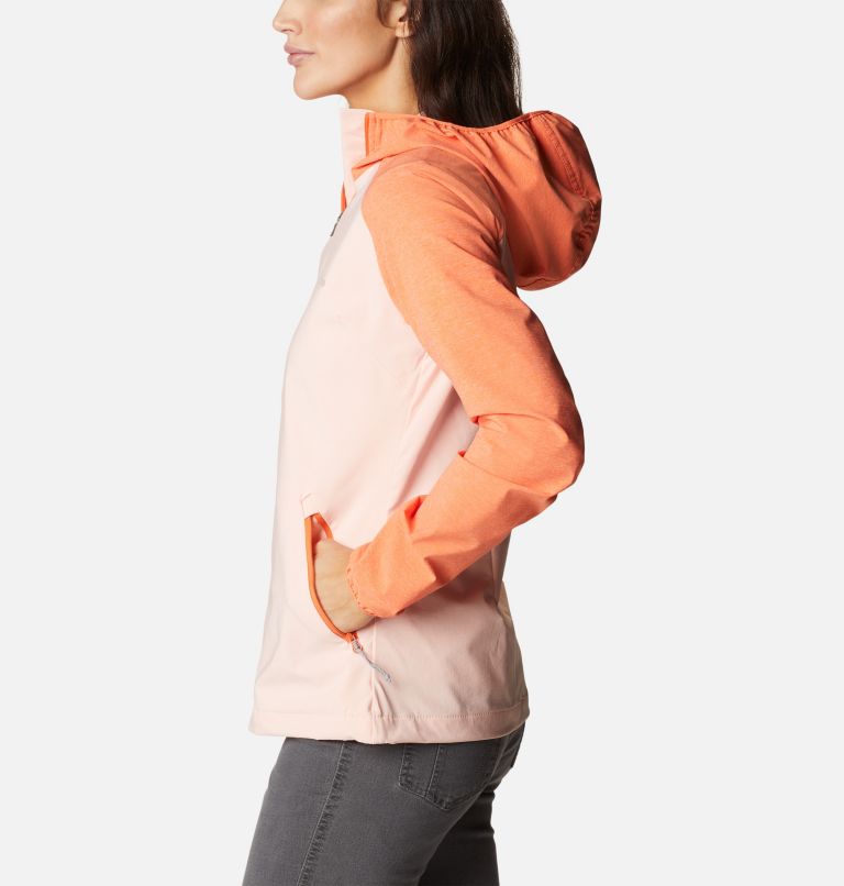 Thumbnail: Women's Heather Canyon Softshell Jacket, Color: Peach Blossom, Sunset Orange, image 3