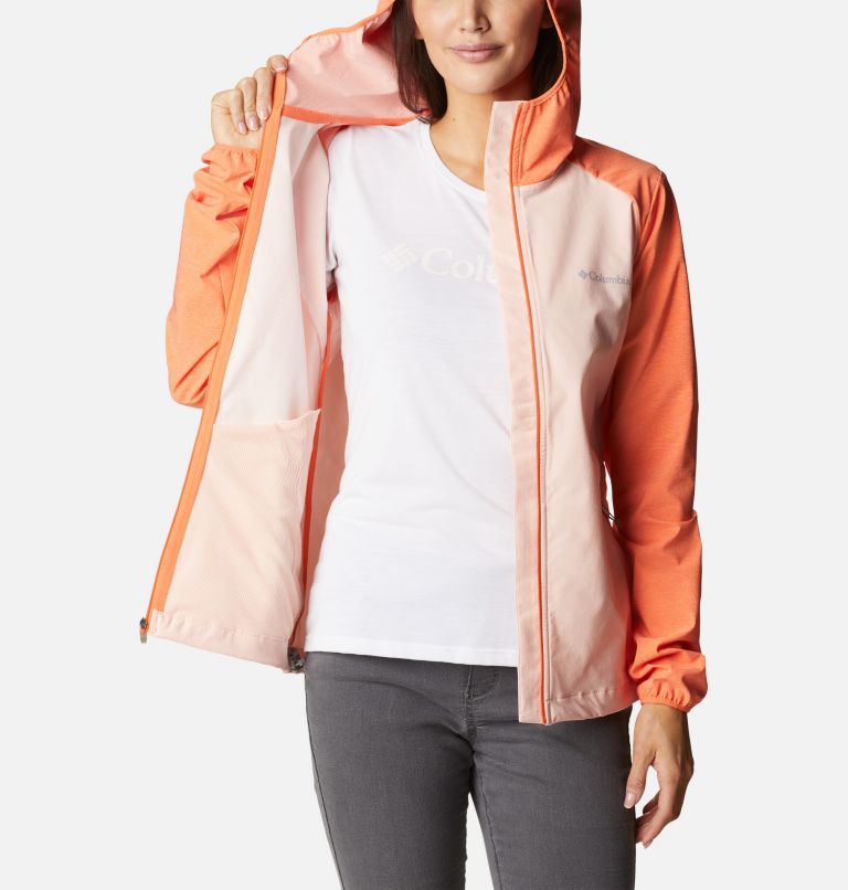 Thumbnail: Women's Heather Canyon Softshell Jacket, Color: Peach Blossom, Sunset Orange, image 5