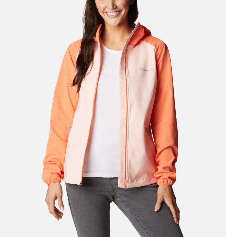 Thumbnail: Women's Heather Canyon Softshell Jacket, Color: Peach Blossom, Sunset Orange, image 7