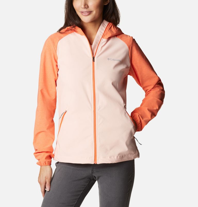 Women's Heather Canyon Softshell Jacket, Color: Peach Blossom, Sunset Orange, image 1