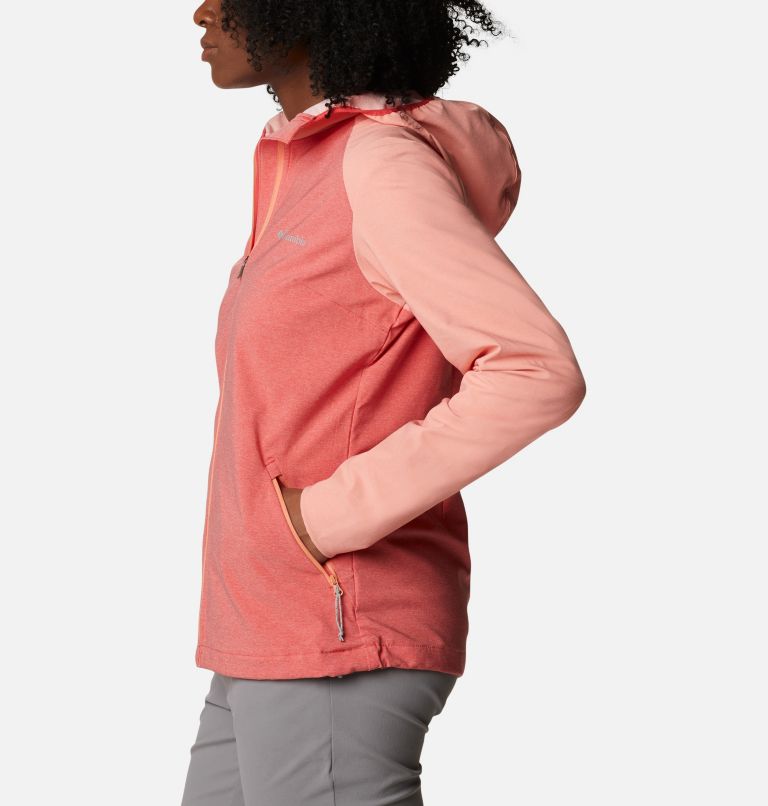 Thumbnail: Women's Heather Canyon Softshell Jacket, Color: Red Hibiscus, Corel Reef Heather, image 3