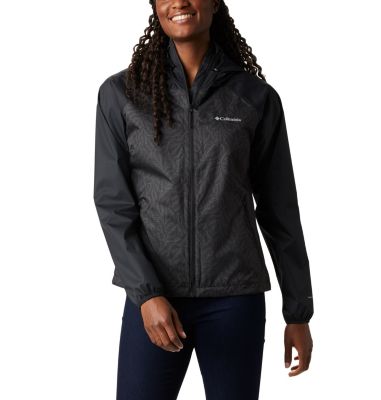 Women's Ulica&trade; Rain Jacket Ulica&trade; Jacket | 456 | XS, Black, Black Ferny Ferns Print, front