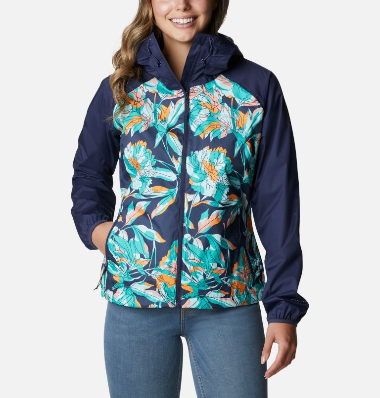 Chubasquero floral azul para mujer