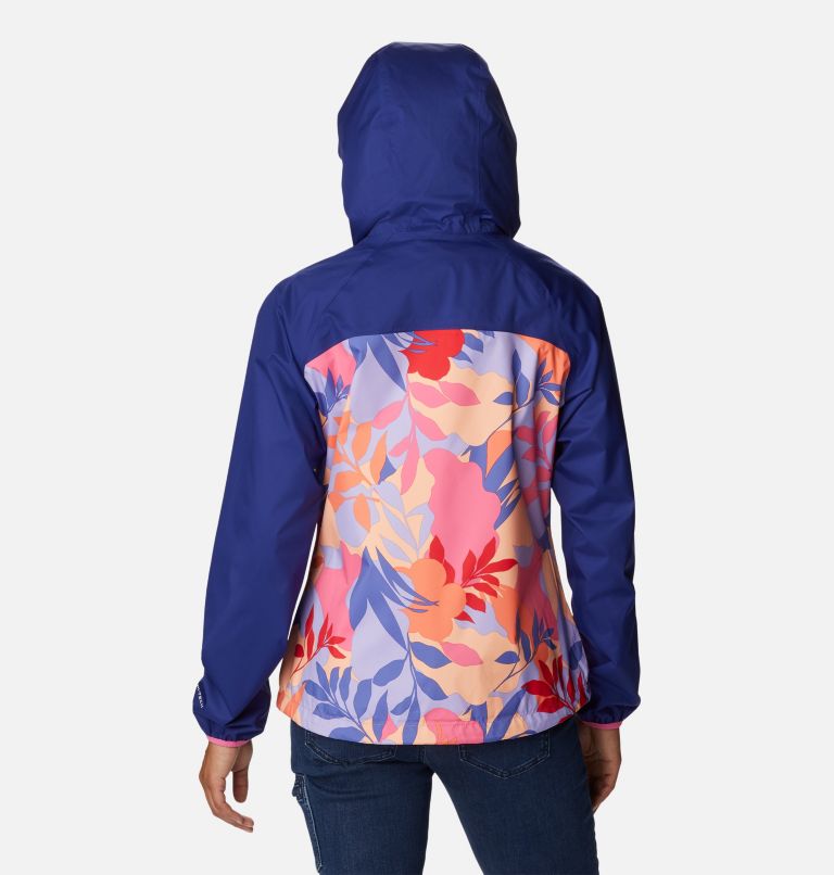 Women's Ulica Rain Jacket, Color: Wild Geranium Floriated, Dark Sapphire, image 2