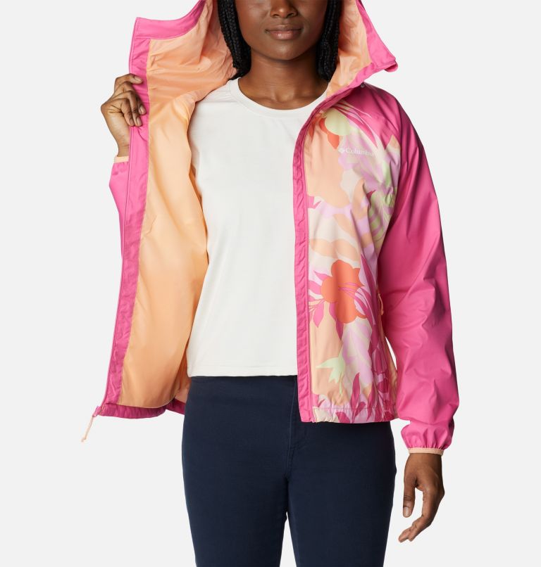 Women's Ulica Rain Jacket, Color: Peach Floriated, Wild Geranium, image 5