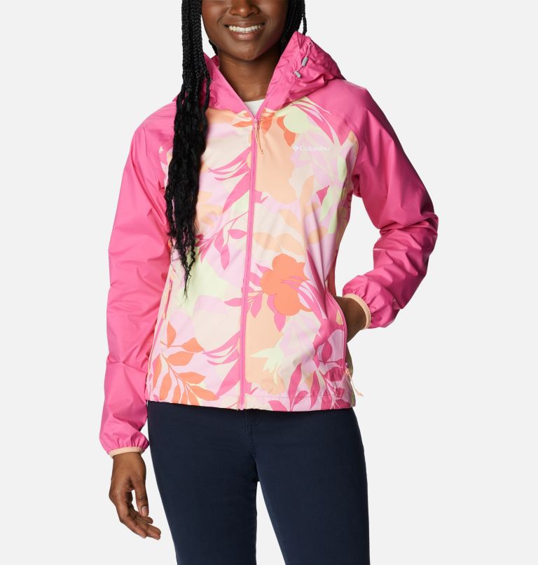 Women's Ulica Rain Jacket, Color: Peach Floriated, Wild Geranium, image 1