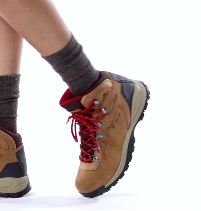 Women's Newton Ridge Plus Waterproof Amped Hiking Boot - Wide, Color: Elk, Mountain Red