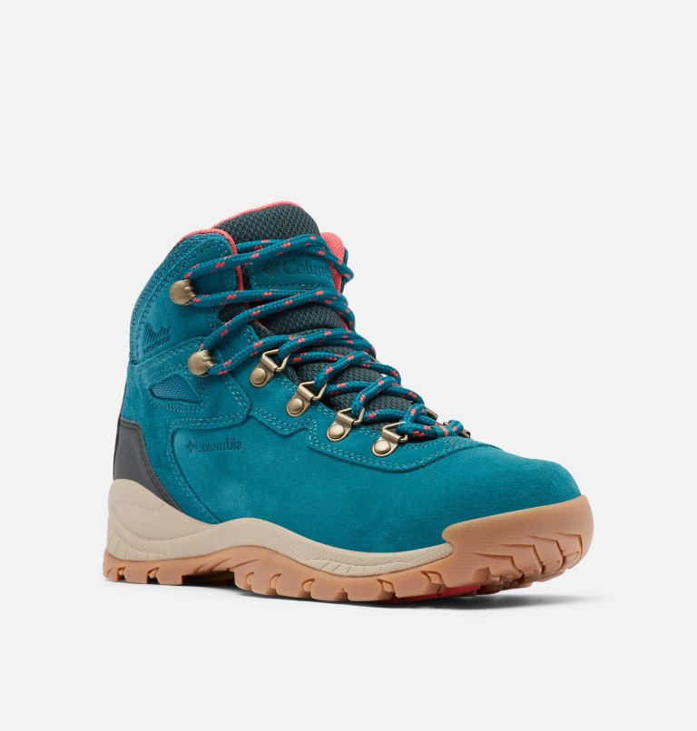 Women’s Newton Ridge Plus Waterproof Amped Hiking Boot - Wide, Color: Deep Wave, Red Coral, image 2