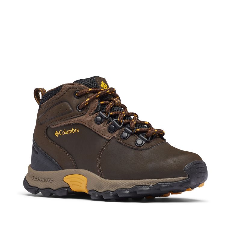 Thumbnail: Big Kids' Newton Ridge Waterproof Hiking Boot - Wide, Color: Cordovan, Golden Yellow, image 2