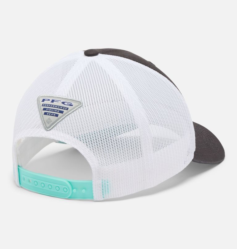 Women's PFG Mesh Snap Back Ball Cap, Color: Shark, White, Spray, High Side Marlin, image 5