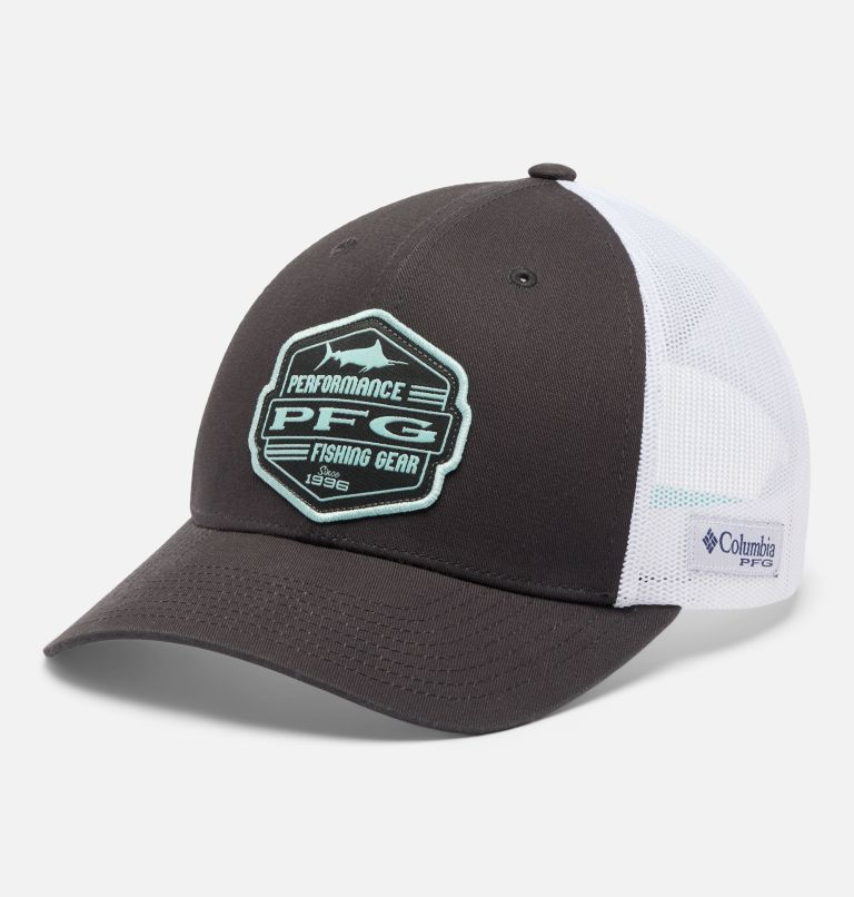 Women's PFG Mesh Snap Back Ball Cap, Color: Shark, White, Spray, High Side Marlin, image 1