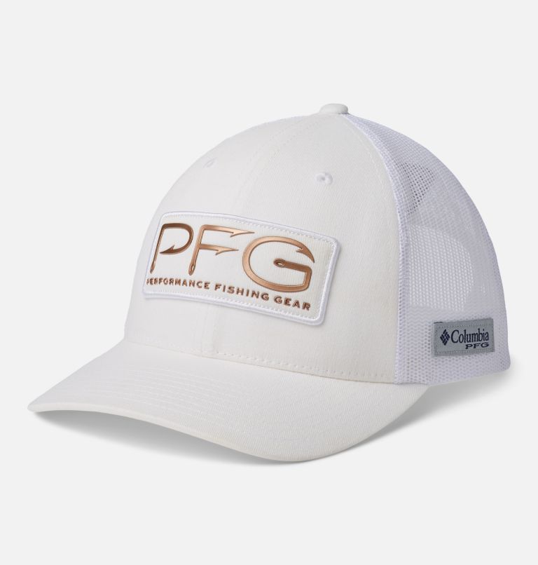 Women's PFG Mesh Snap Back Ball Cap, Color: White, PFG Hooks, image 1