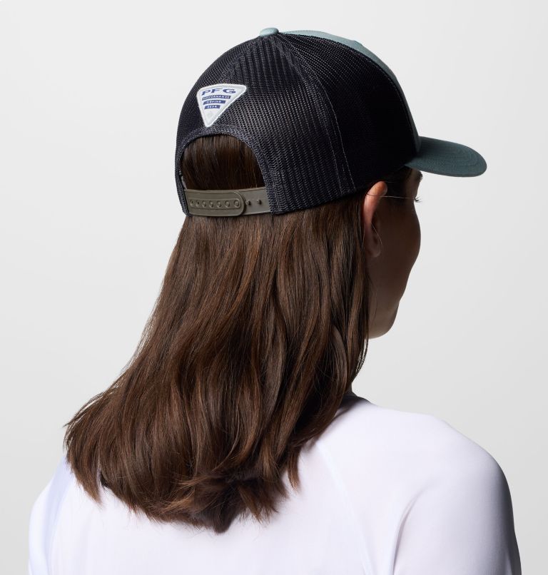 Women's PFG Mesh Snap Back Ball Cap, Color: Crushed Blue, Shark, W Baja Badge, image 3