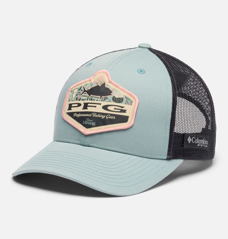 Women's PFG Mesh Snap Back Ball Cap, Color: Crushed Blue, Shark, W Baja Badge, image 1