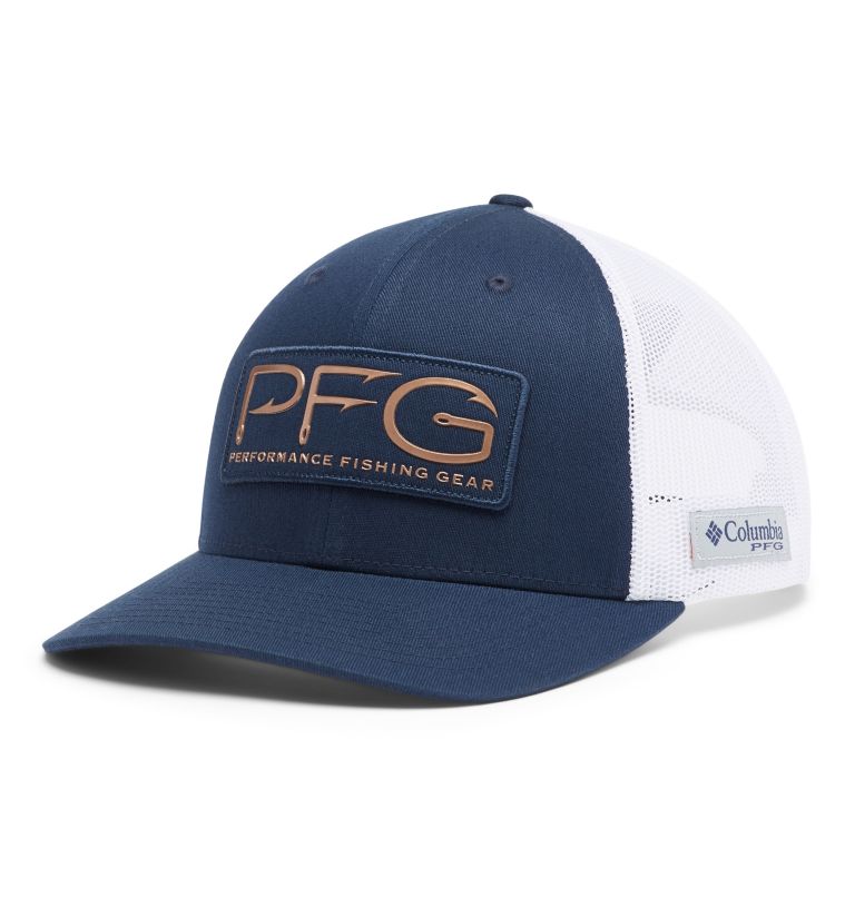 Women's PFG Mesh Snap Back Ball Cap, Color: Collegiate Navy, Rose Gold Hooks, image 1