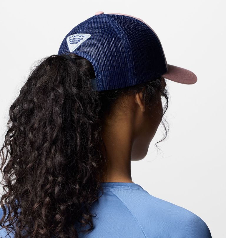 Women's PFG Mesh Snap Back Ball Cap, Color: Faux Pink, Nocturnal, High Side Marlin, image 3