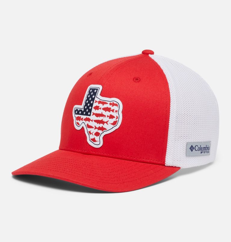 Thumbnail: PFG Mesh Stateside Ball Cap, Color: Red Spark, Texas Patch, image 1