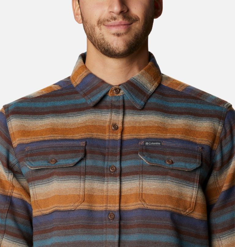 Men’s Deschutes River Heavyweight Flannel Shirt, Color: Bison Brown Blanket Stripe, image 4
