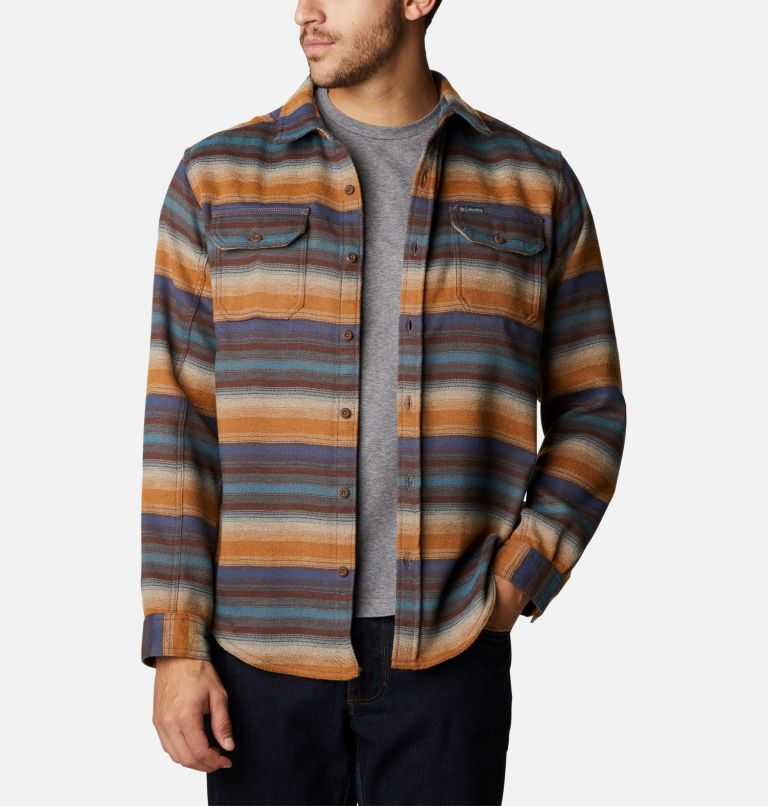 Men’s Deschutes River Heavyweight Flannel Shirt, Color: Bison Brown Blanket Stripe, image 1