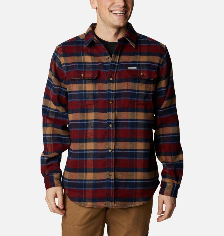 Men’s Deschutes River Heavyweight Flannel Shirt, Color: Collegiate Navy Large Multi Check, image 3