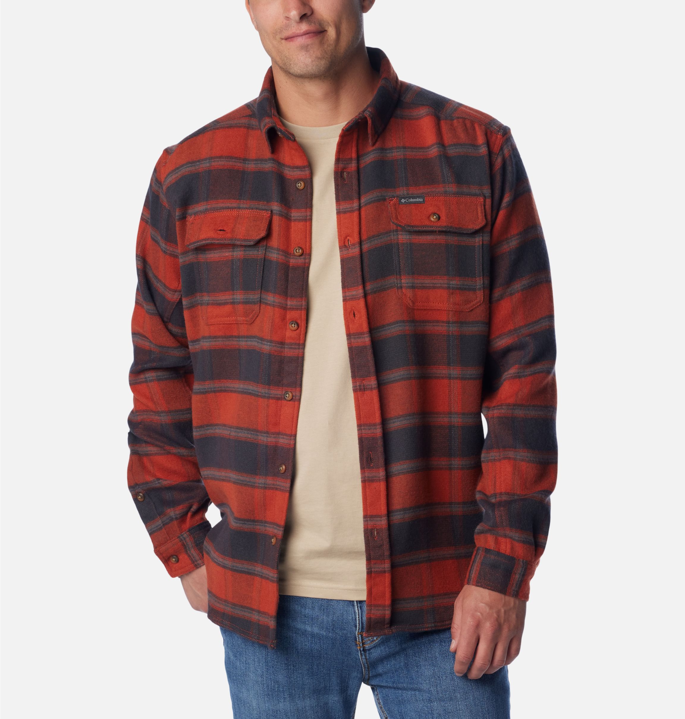 Orvis Blue Plaid Heavyweight Flannel Button Front
