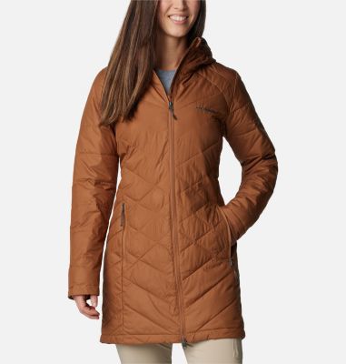 Women's Heavenly Long Hooded Jacket, Color: Camel Brown