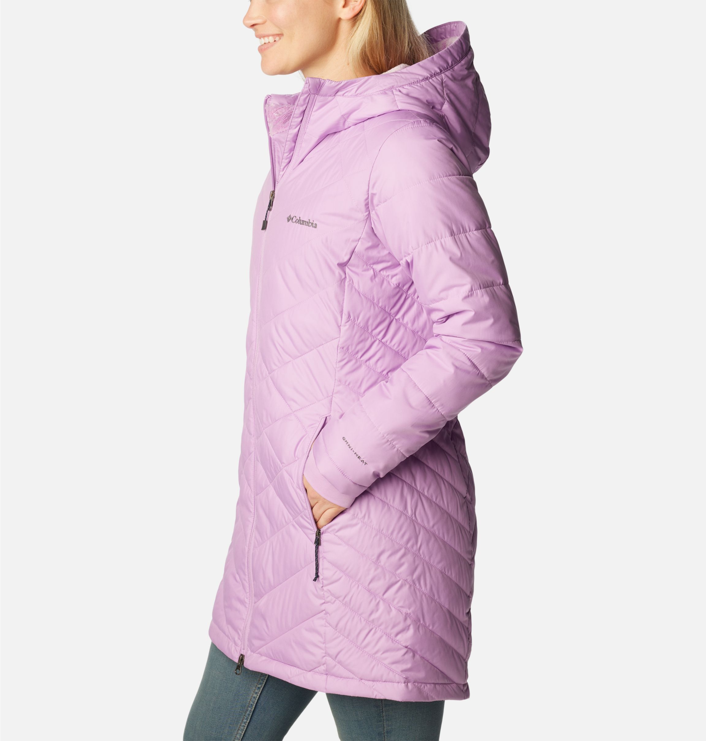 Columbia women's heavenly long shop hooded jacket dark plum